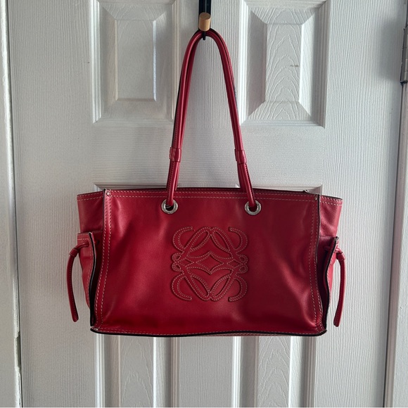 Loewe Anagram Red Leather Shopper Tote Bag - Picture 1 of 6